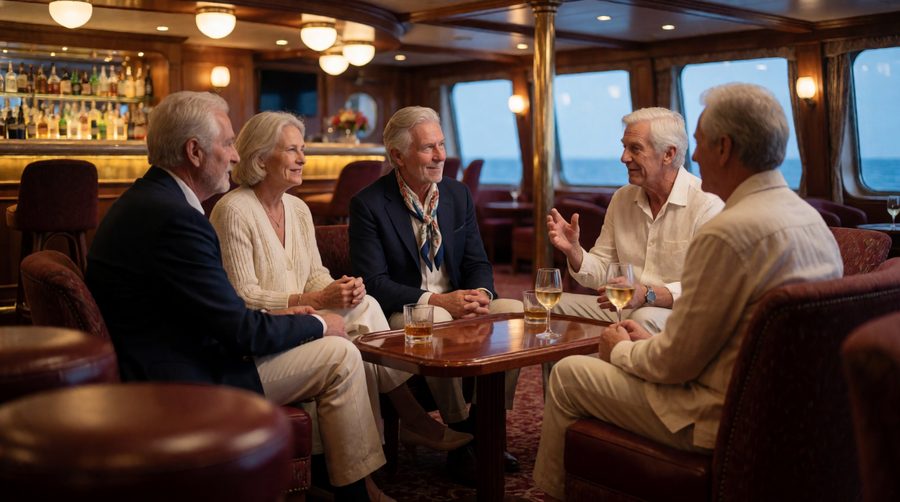 Evening drinks in the lounge are where many solo cruisers make new friends for the rest of the trip
