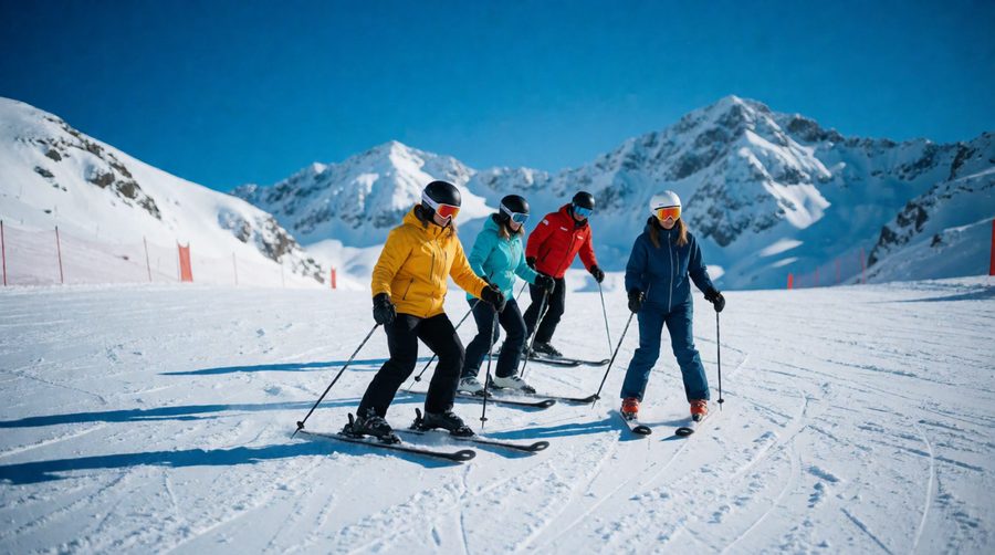Hosted solo ski weeks group you by ability, so beginners learn alongside people at their own level