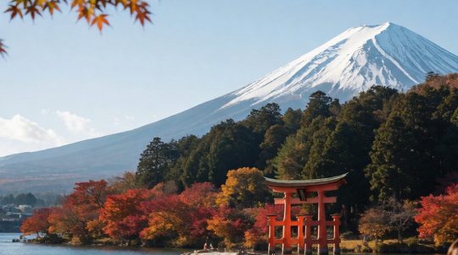 On a clear day Mount Fuji rises above the trees around Lake Ashi, a stop on most first tours
